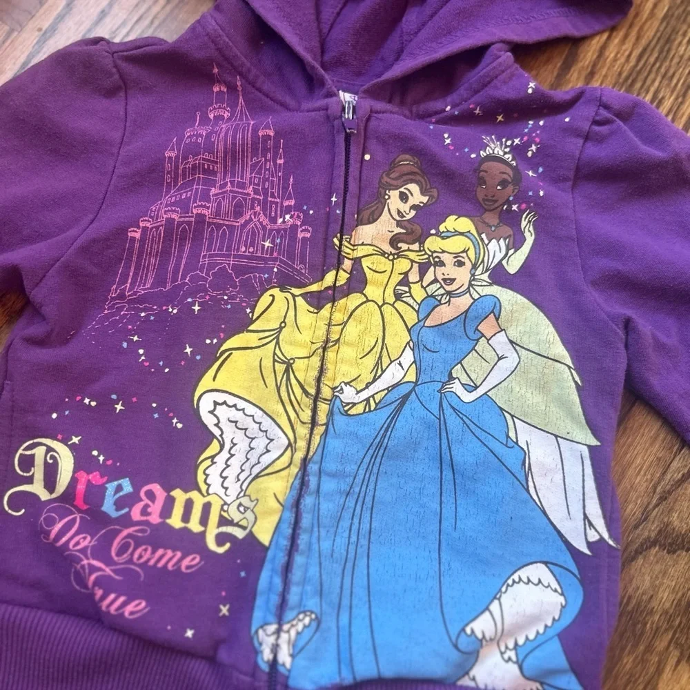 2010 Disney Princess Hoodie 3T Purple Graphic Zip Jacket Y2K Toddler